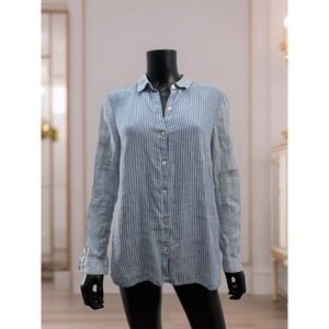 J.Jill Blue White Stripe‎ Linen Button Down Shirt Essential Size S